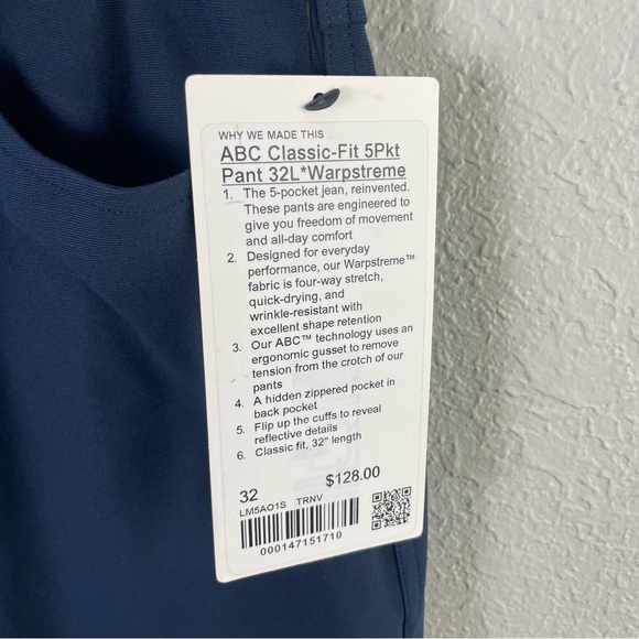 Lululemon ABC Classic-Fit 5Pkt Pant 32 Warpstreme  NWT - Picture 3 of 3